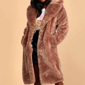 Lulus Taupe Faux Fur Long Coat